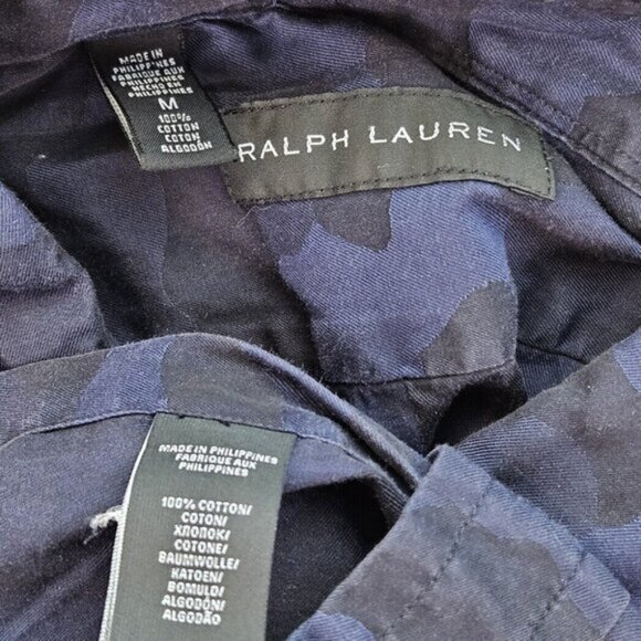 Ralph Lauren Black Label Shirt Blue Camouflage Long Sleeve (Measurement Photos) - Picture 8 of 10
